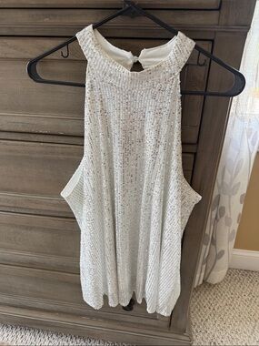 Women’s White Sequin Halter Tank Top